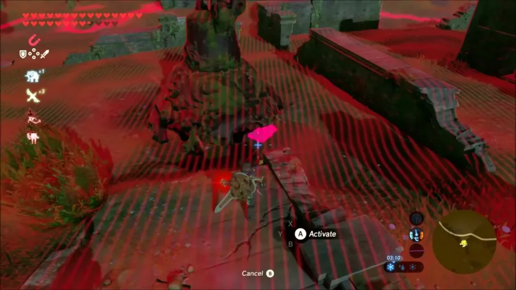 Aiming Magnesis at the chest beside the decayed Guardian Aiming Magnesis at the chest beside the decayed Guardian