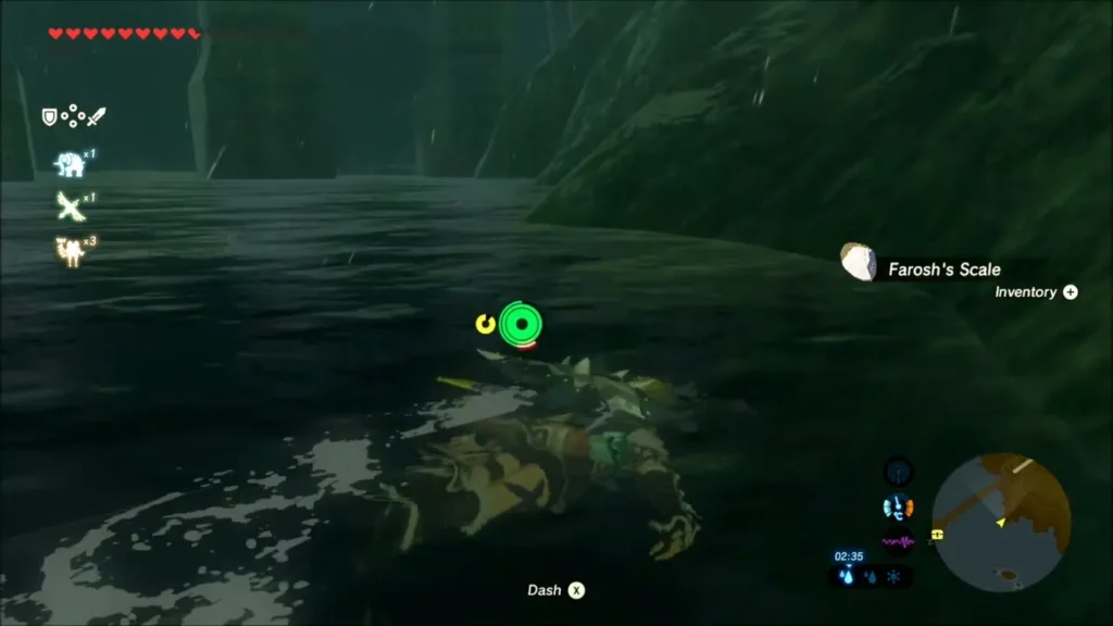 Farosh's Scale floating in the water with its pickup prompt Farosh's Scale floating in the water with its pickup prompt