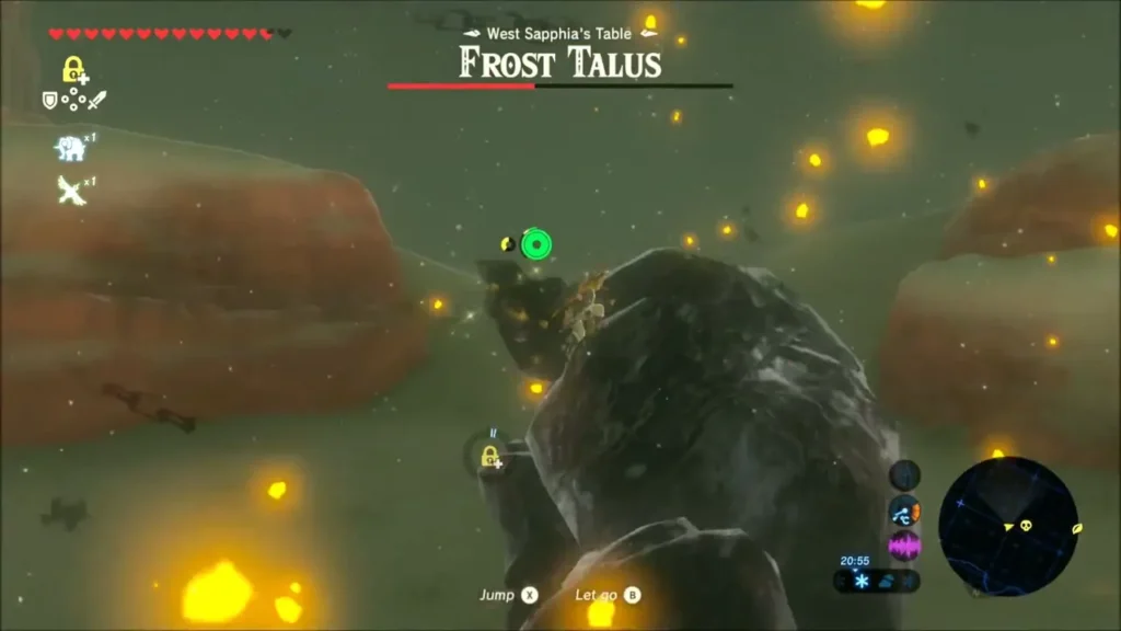 Link clinging to the Frost Talus while climbing it Link clinging to the Frost Talus while climbing it