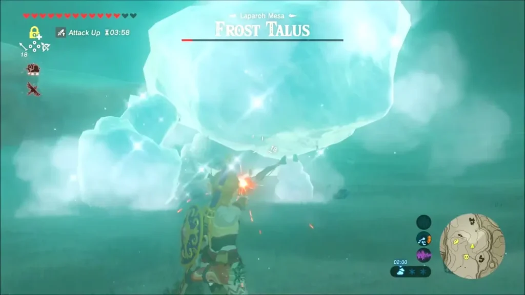 Link drawing a fire arrow at an ice-covered Frost Talus Link drawing a fire arrow at an ice-covered Frost Talus