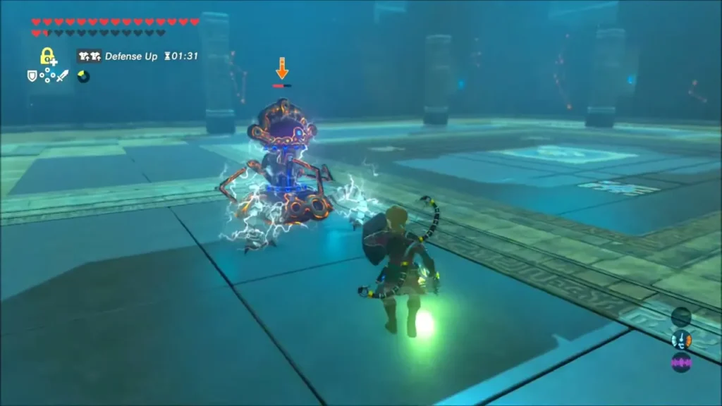 Link beside a stunned Guardian Scout crackling with sparks