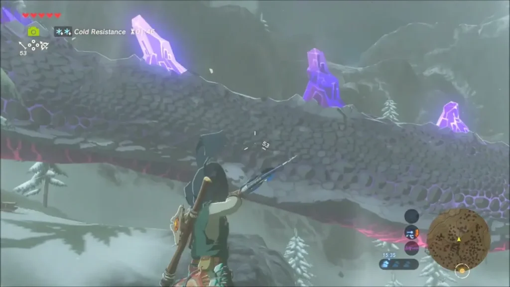 Link drawing his bow at the crystal horns along Naydra's back Link drawing his bow at the crystal horns along Naydra's back