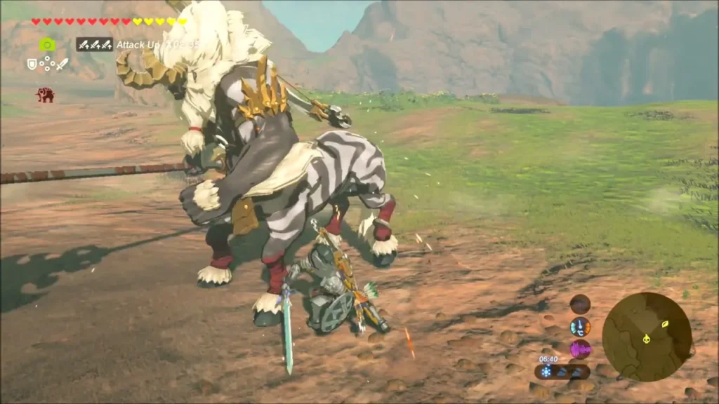 Link staying close to the rearing Silver Lynel with a sword drawn Link staying close to the rearing Silver Lynel with a sword drawn
