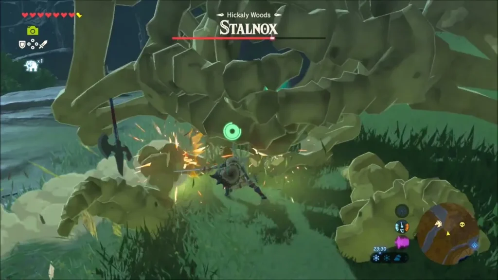 Link slashing at Stalnox among its fallen bone hands Link slashing at Stalnox among its fallen bone hands