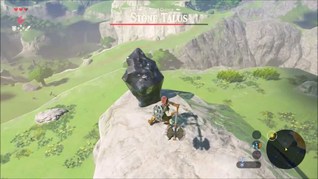 Link with a heavy axe beside the exposed dark ore on top of a rock Link with a heavy axe beside the exposed dark ore on top of a rock