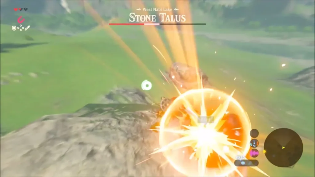 A bright explosion bursts on the ore of a Stone Talus on a hillside A bright explosion bursts on the ore of a Stone Talus on a hillside