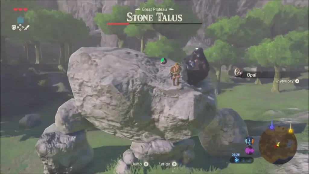 Link on top of the Stone Talus with an Opal pickup notice Link on top of the Stone Talus with an Opal pickup notice