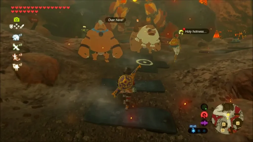 Yunobo and Bludo waiting for Link in Goron City Yunobo and Bludo waiting for Link in Goron City