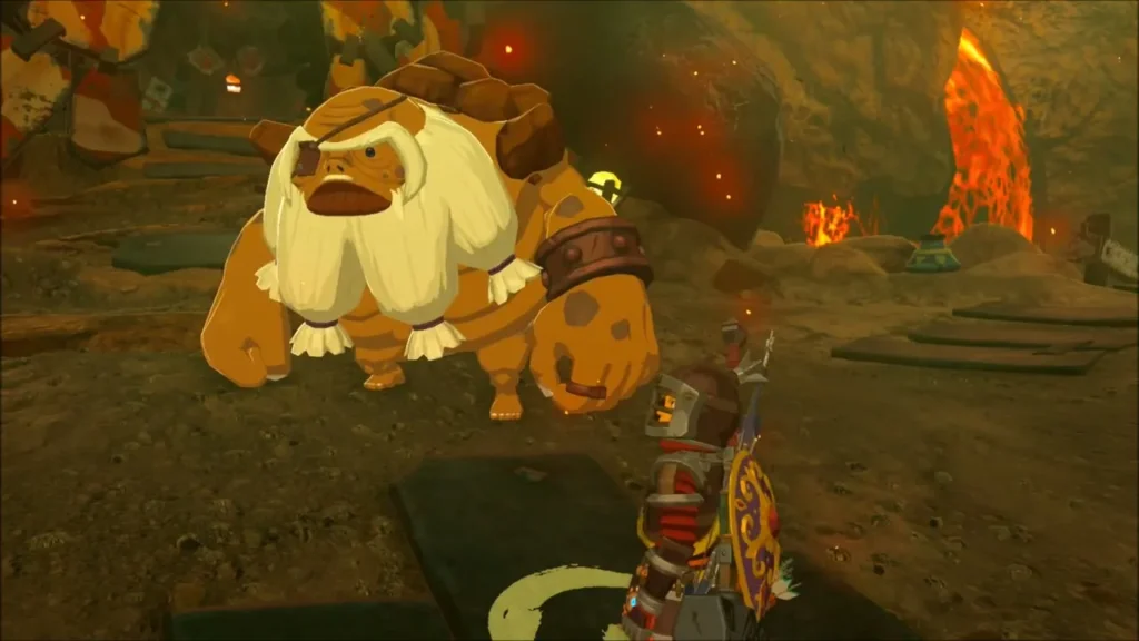 Bludo the Goron boss talking to Link in Goron City Bludo the Goron boss talking to Link in Goron City