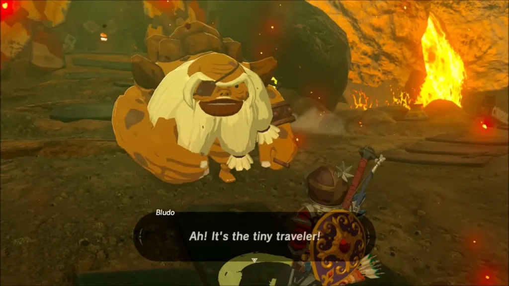 Bludo greeting Link in Goron City Bludo greeting Link in Goron City