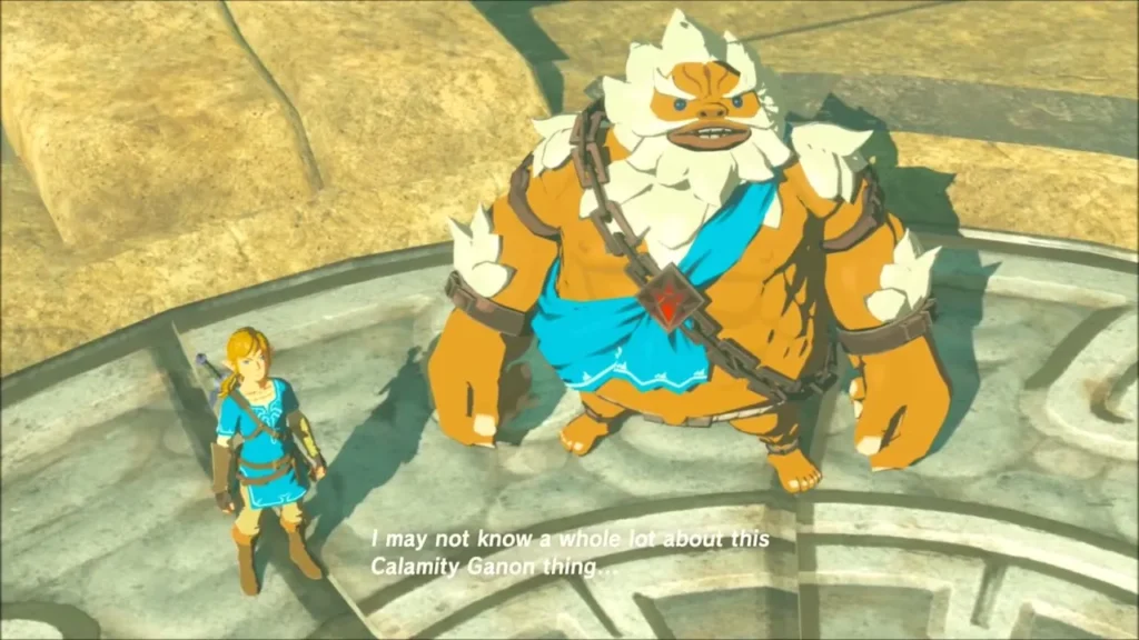 Daruk the Goron Champion standing with Link in a memory Daruk the Goron Champion standing with Link in a memory