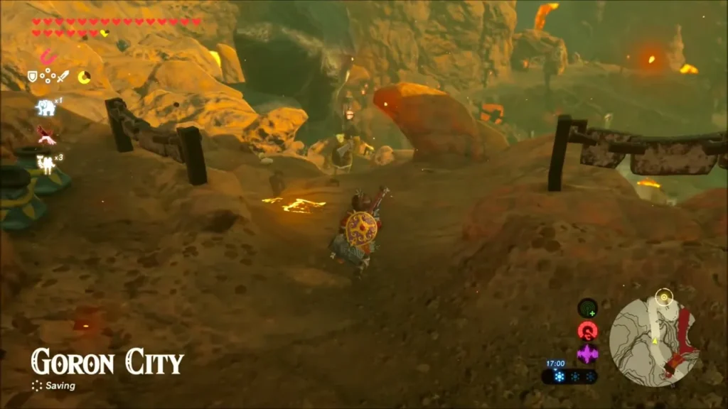 Link arriving at Goron City on Death Mountain Link arriving at Goron City on Death Mountain