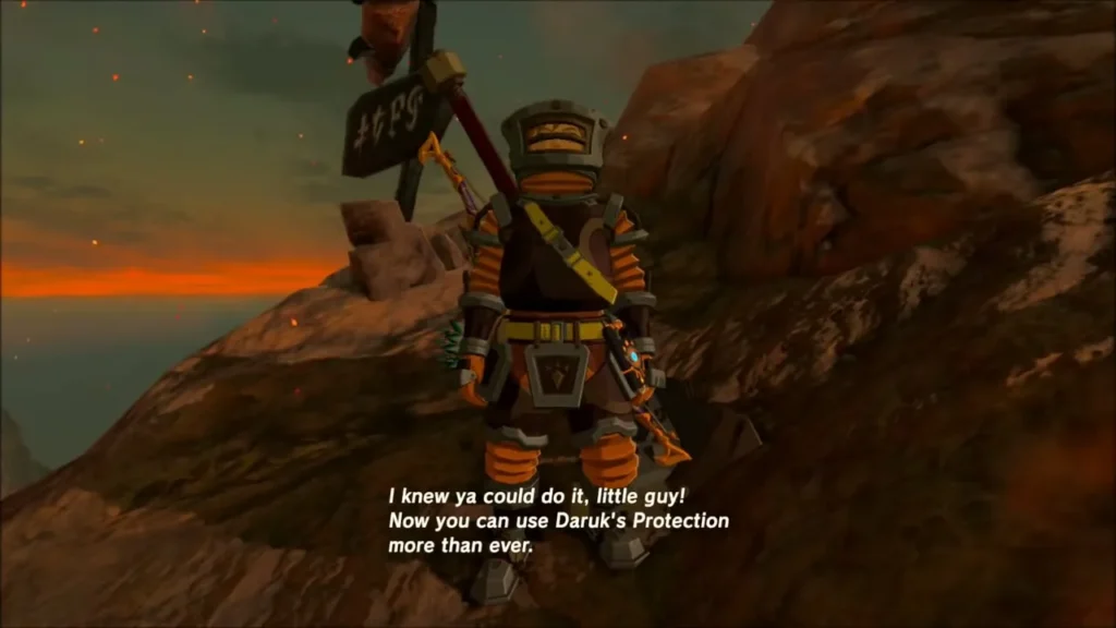 Yunobo on Death Mountain hearing Daruk say he can use Daruk's Protection Yunobo on Death Mountain hearing Daruk say he can use Daruk's Protection