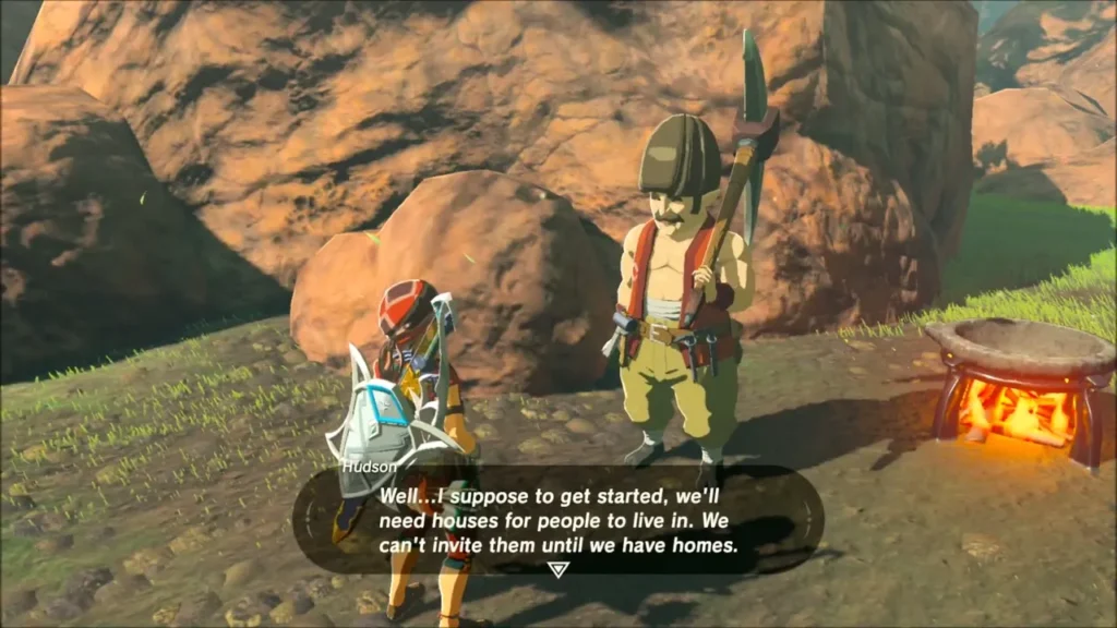 Hudson explaining that the town needs houses before people can move in Hudson explaining that the town needs houses before people can move in