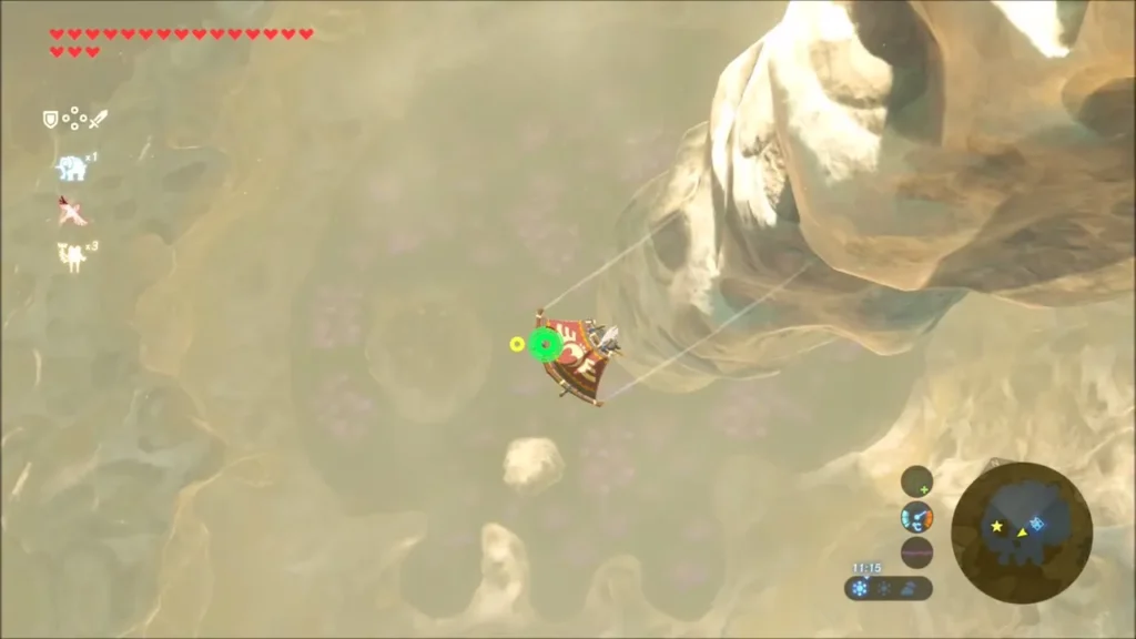 Link gliding over the bone-coloured Skull Lake in Akkala at dusk Link gliding over the bone-coloured Skull Lake in Akkala at dusk