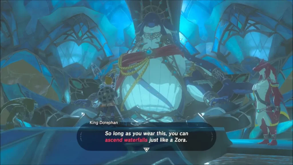 Dorephan says the armor lets Link ascend waterfalls like a Zora Dorephan says the armor lets Link ascend waterfalls like a Zora
