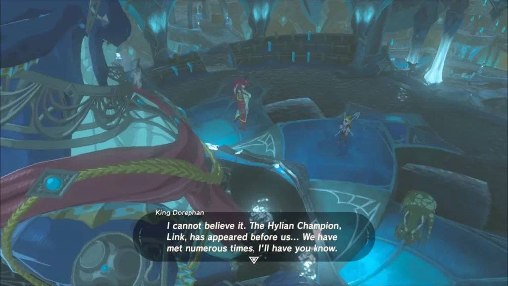 King Dorephan greets Link the Hylian Champion in Zora's Domain King Dorephan greets Link the Hylian Champion in Zora's Domain
