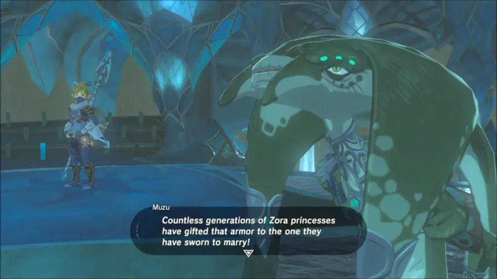 Muzu objects to Link receiving the Zora armor Muzu objects to Link receiving the Zora armor