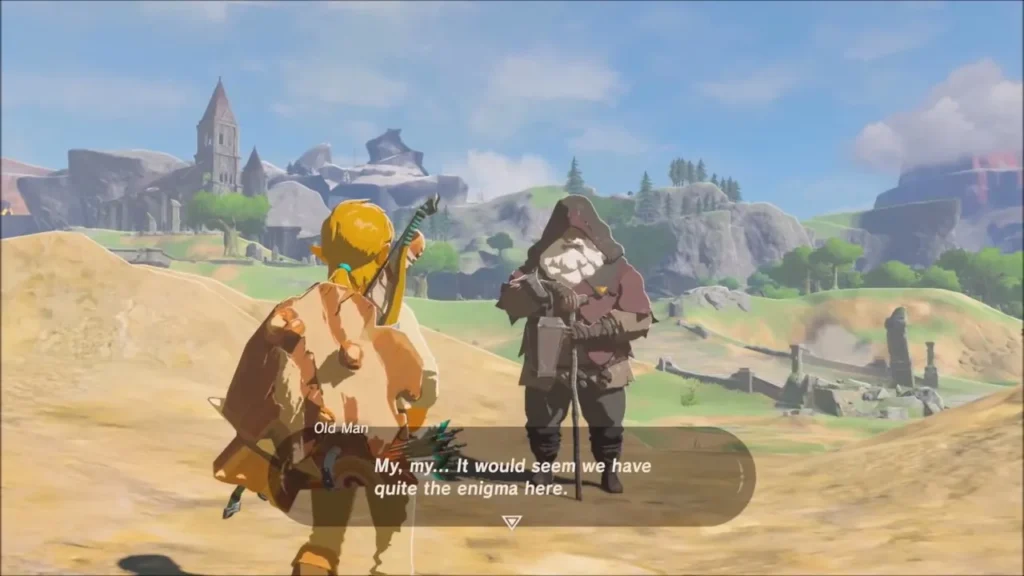 The Old Man meeting Link on the plateau near the tower