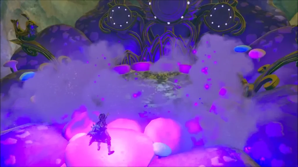 The spring blooming in a burst of purple mist as the Horse God appears The spring blooming in a burst of purple mist as the Horse God appears