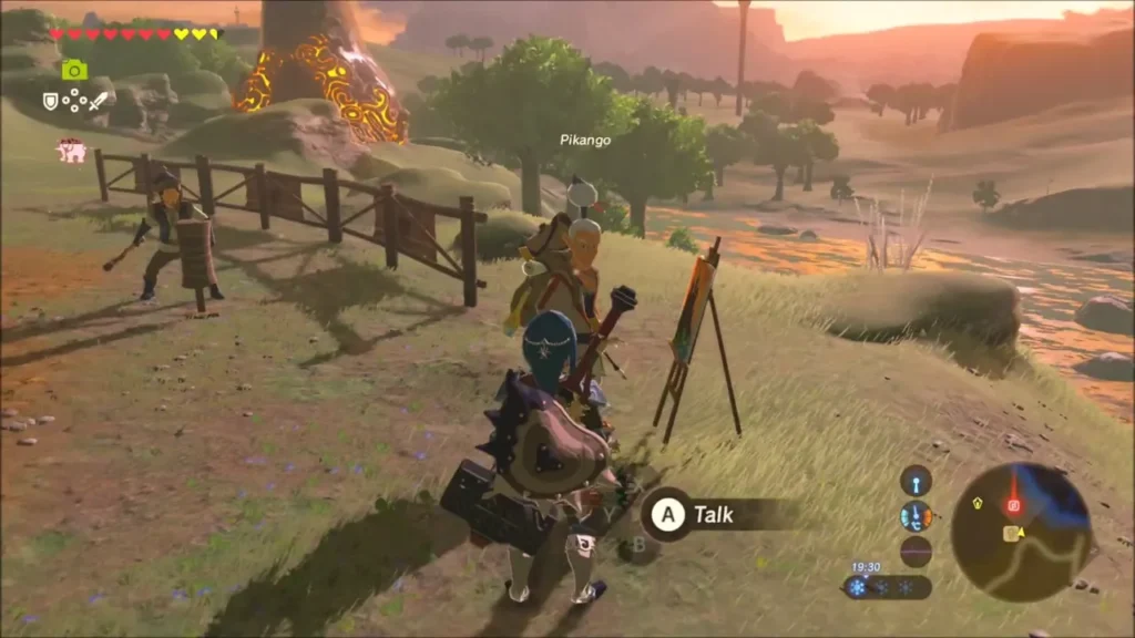 Link ready to talk to Pikango at his easel at sunset Link ready to talk to Pikango at his easel at sunset
