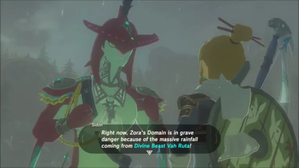 Sidon telling Link the Domain is in danger from Vah Ruta's rain Sidon telling Link the Domain is in danger from Vah Ruta's rain