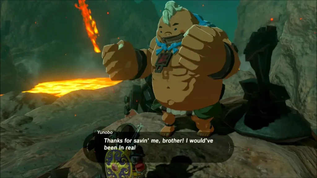 Yunobo thanking Link beside the cannon after the Moblins are gone Yunobo thanking Link beside the cannon after the Moblins are gone