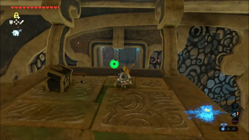 Link on a ledge beside a chest inside Vah Medoh Link on a ledge beside a chest inside Vah Medoh