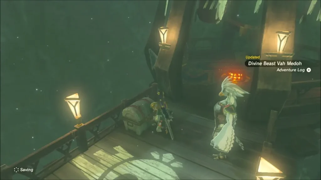 Link opening the chest beside Teba at the Flight Range Link opening the chest beside Teba at the Flight Range