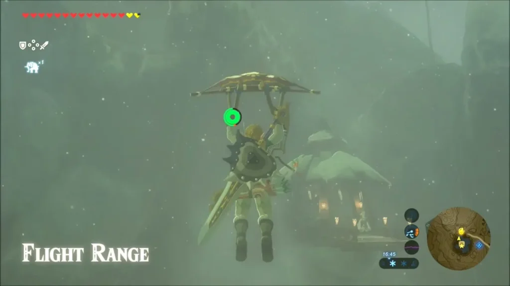 Link gliding down toward the Flight Range building Link gliding down toward the Flight Range building