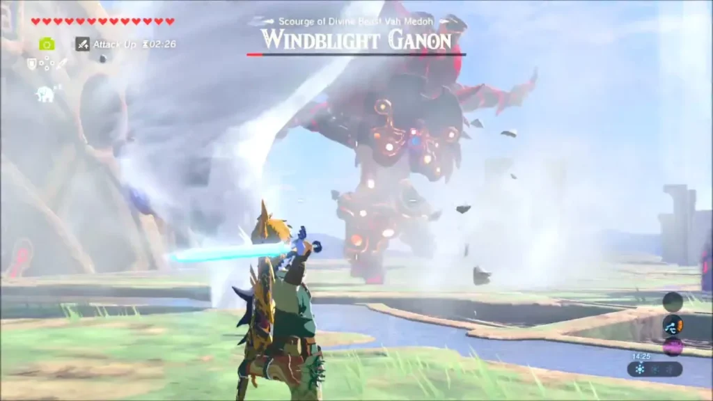 Link fighting beside a large tornado as Windblight Ganon looms Link fighting beside a large tornado as Windblight Ganon looms