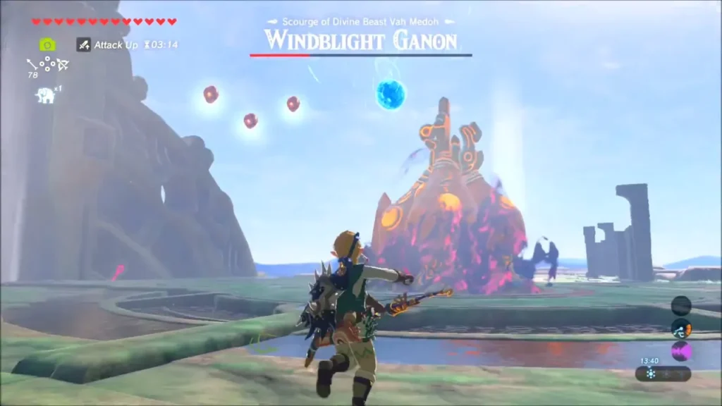 Floating turrets appear above the roof as Link runs toward Ganon Floating turrets appear above the roof as Link runs toward Ganon