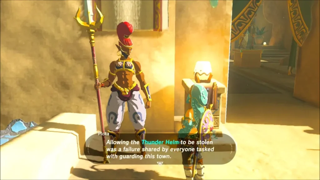 Gerudo guard in Gerudo Town speaking about the stolen Thunder Helm Gerudo guard in Gerudo Town speaking about the stolen Thunder Helm