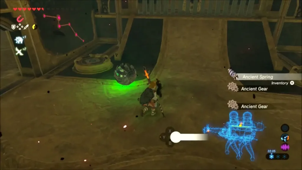 Link picking up an Ancient Spring and Ancient Gears Link picking up an Ancient Spring and Ancient Gears