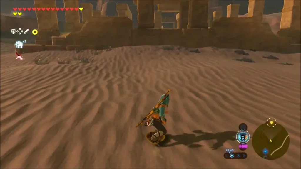 Link riding a sand seal across the Gerudo Desert Link riding a sand seal across the Gerudo Desert