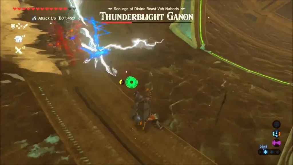 Lightning bolts crackling around Thunderblight Ganon as Link crouches Lightning bolts crackling around Thunderblight Ganon as Link crouches