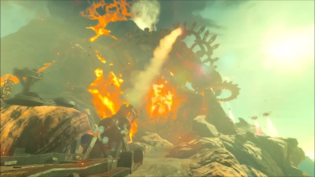 A cannon firing a shot at Vah Rudania on the volcano slope