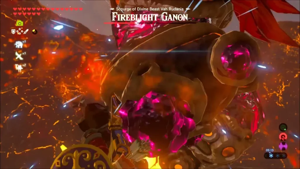 Link up close to Fireblight Ganon's glowing eye after landing a shot