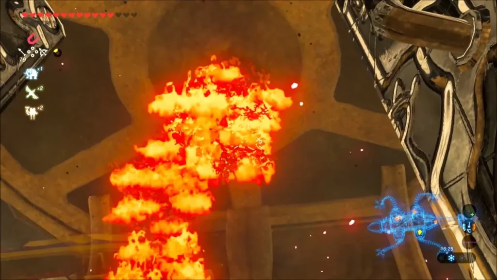 Flames from a burning plank over a terminal room