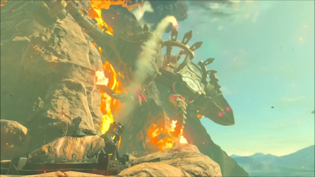 Vah Rudania reeling on the mountain beside the cannon