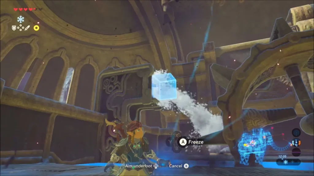 Link freezing a Cryonis block to plug the fountain stream Link freezing a Cryonis block to plug the fountain stream