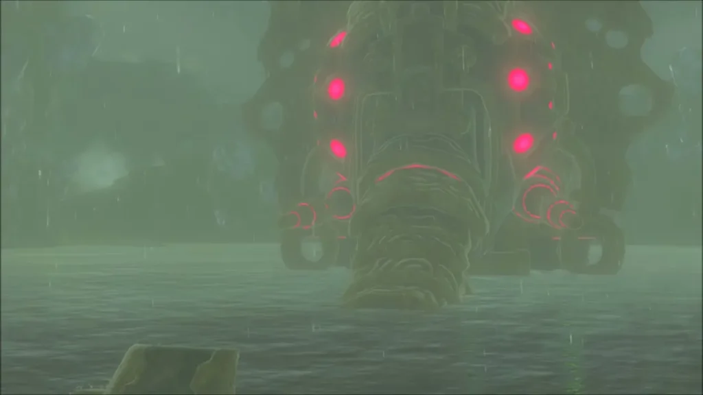 Vah Ruta's red-lit trunk standing in the water as the rain eases Vah Ruta's red-lit trunk standing in the water as the rain eases