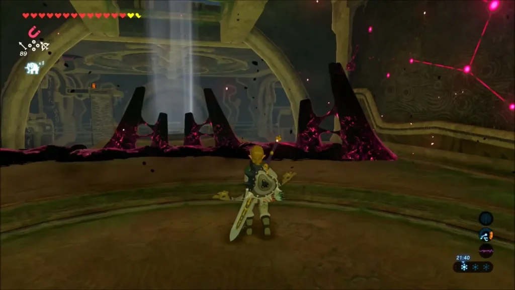 Link in the main hall of Vah Medoh facing Malice growths