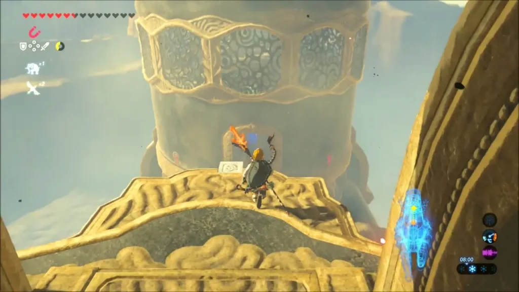 Link climbing toward the main control unit tower inside Vah Naboris