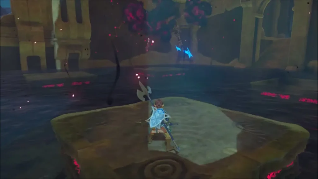 Link standing on an ice platform above the flooded floor