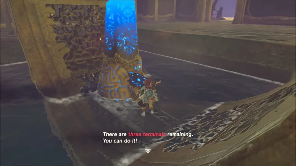 Link at the glowing terminal beside the stopped wheel