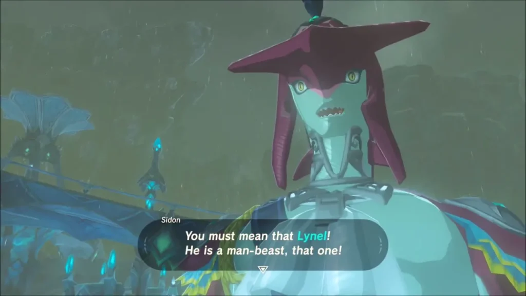 Sidon naming the Lynel on Ploymus Mountain in Zora's Domain