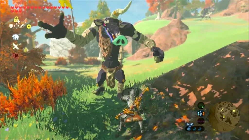 Black Moblin towering over Link as it winds up a swing Black Moblin towering over Link as it winds up a swing