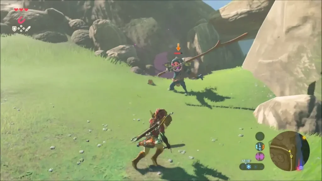 Blue Bokoblin charging Link across a grassy slope with its club raised Blue Bokoblin charging Link across a grassy slope with its club raised