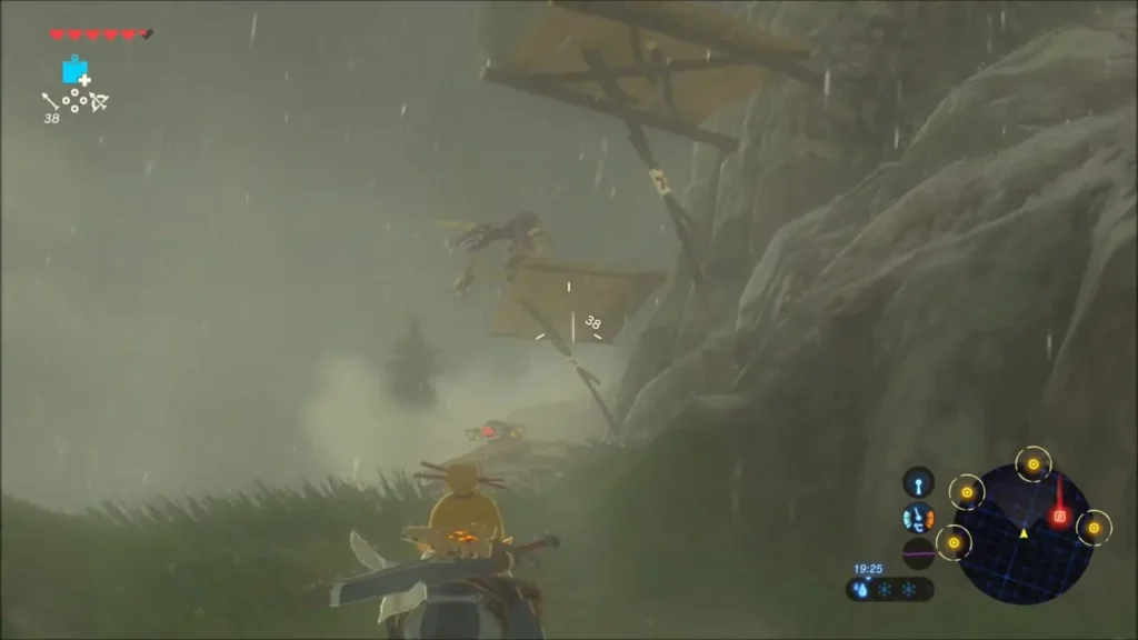 A Bokoblin tumbling off its wooden lookout after an arrow hit A Bokoblin tumbling off its wooden lookout after an arrow hit